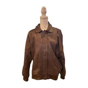 American Weekend Vintage Brown Leather Bomber Jacket, size Large